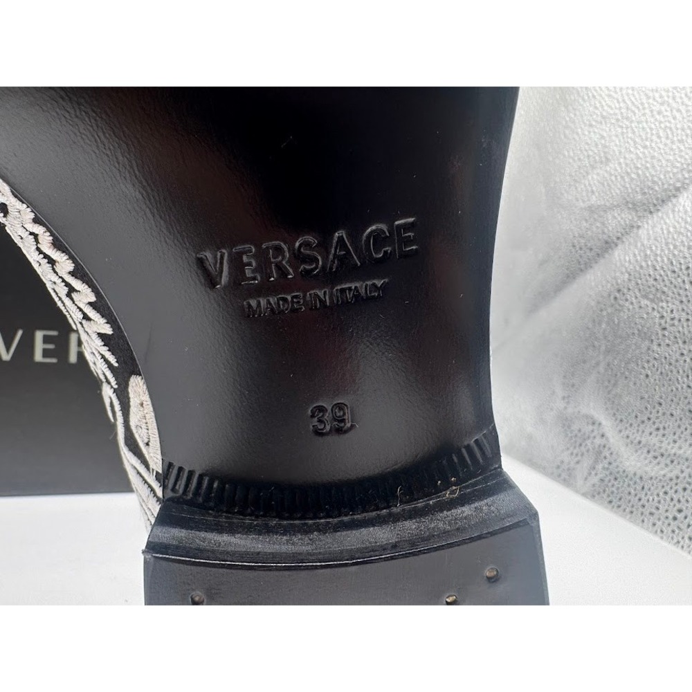 Versace Medusa Embroidered Slippers Black White Loafers DSU6488 US7 IT39 NEW - Picture 7 of 12